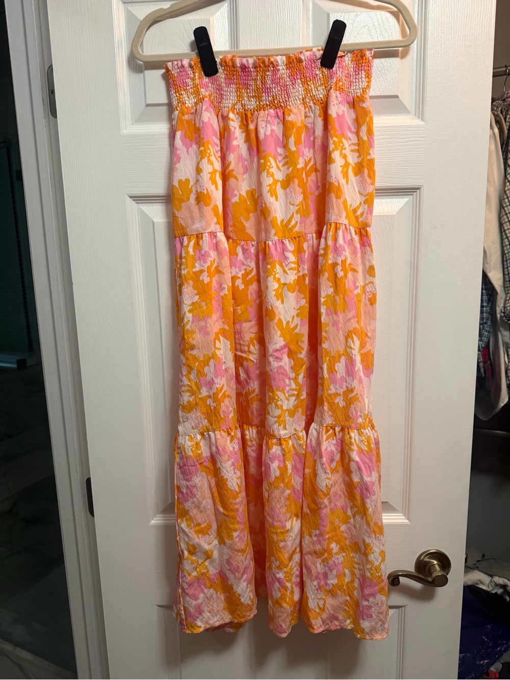 Smocked Waist Maxi Skirt in Pink & Orange Floral